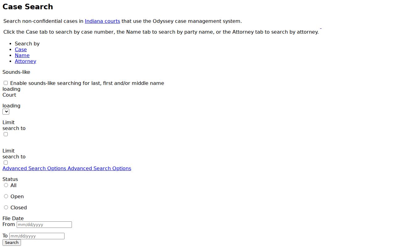 Indiana MyCase Case Name and Attorney tabs