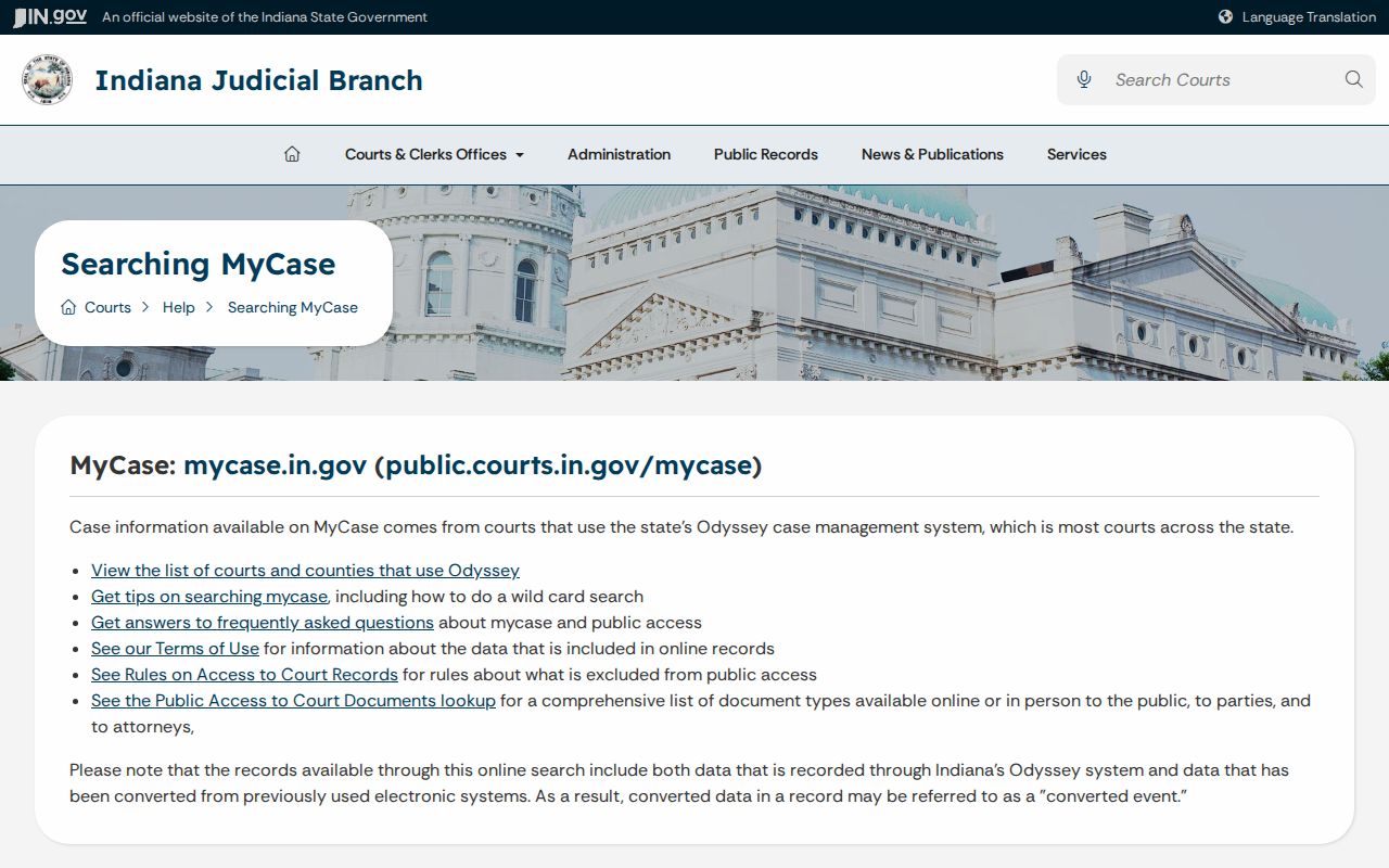 Brown County active warrant search limits shown in official MyCase help