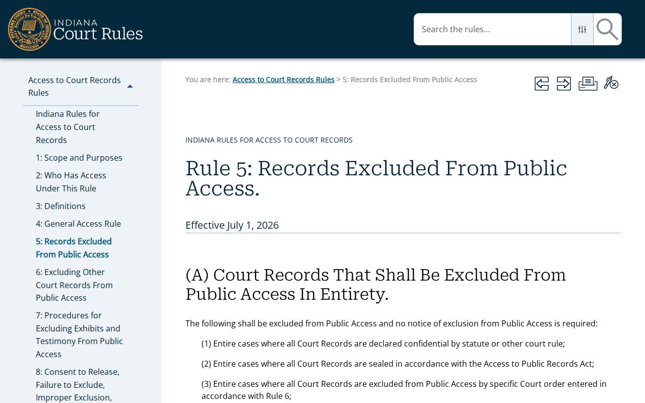 Indiana Rule 5 exclusions affecting Brown County bench warrant records