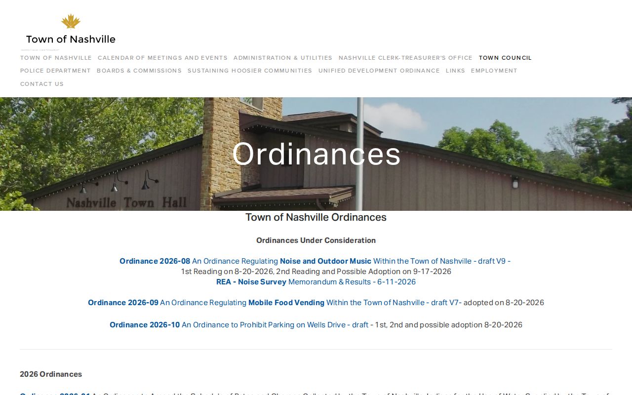 Official Nashville ordinances page showing traffic-court and violations-bureau entries
