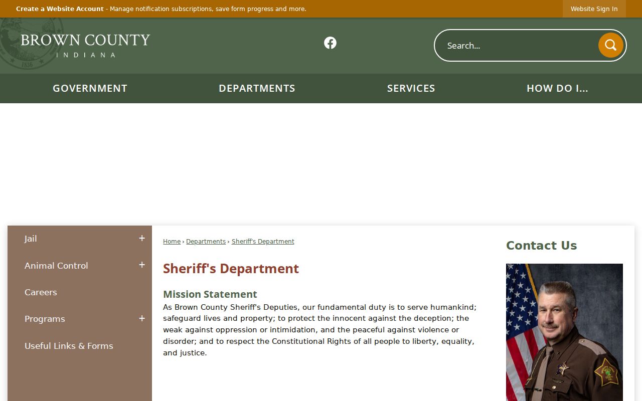 Brown County warrant records contact details on the Sheriff page